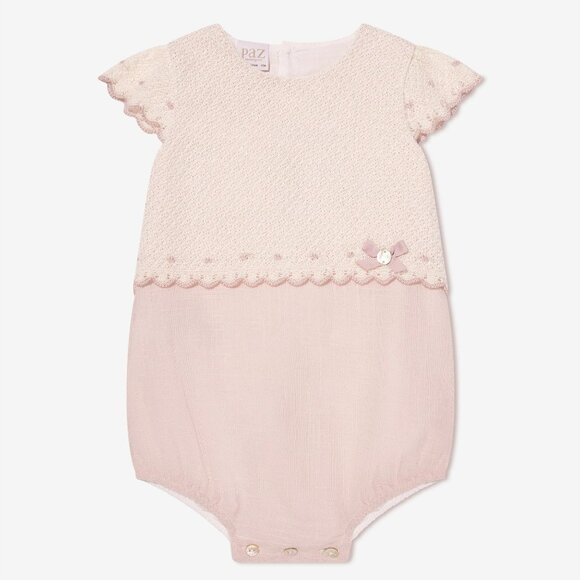 Paz Rodriguez Baby Girl Pink & Cream Knit Romper With Bow Detail Spain NWT - Picture 1 of 7